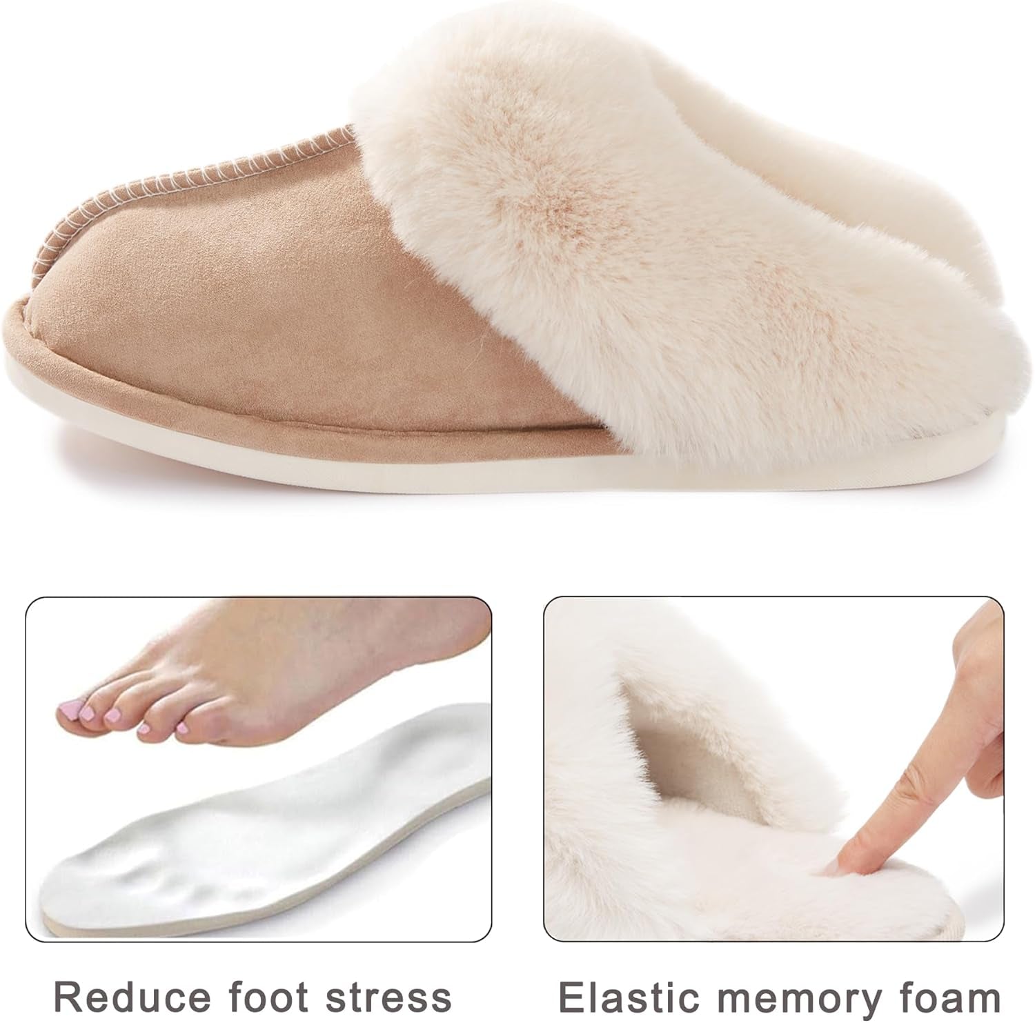 Womens Slipper Memory Foam Fluffy Soft Warm Slip on House Slippers,Anti-Skid Cozy Plush for Indoor Outdoor